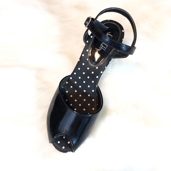 Sam & Libby Black Polka Dot Wedge Cork Sandals - Picture 4 of 6